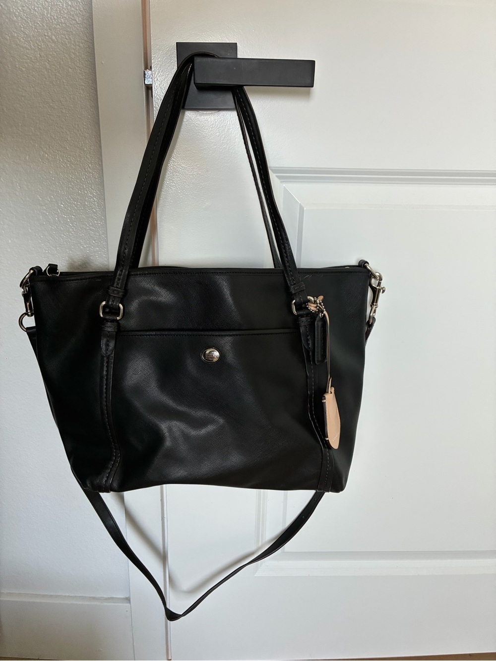 Coach Black Leather Shoulder Tote with Crossbody Strap